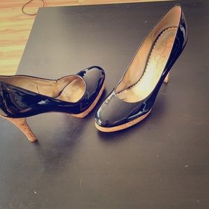 Black Patent Leather Cork Heels